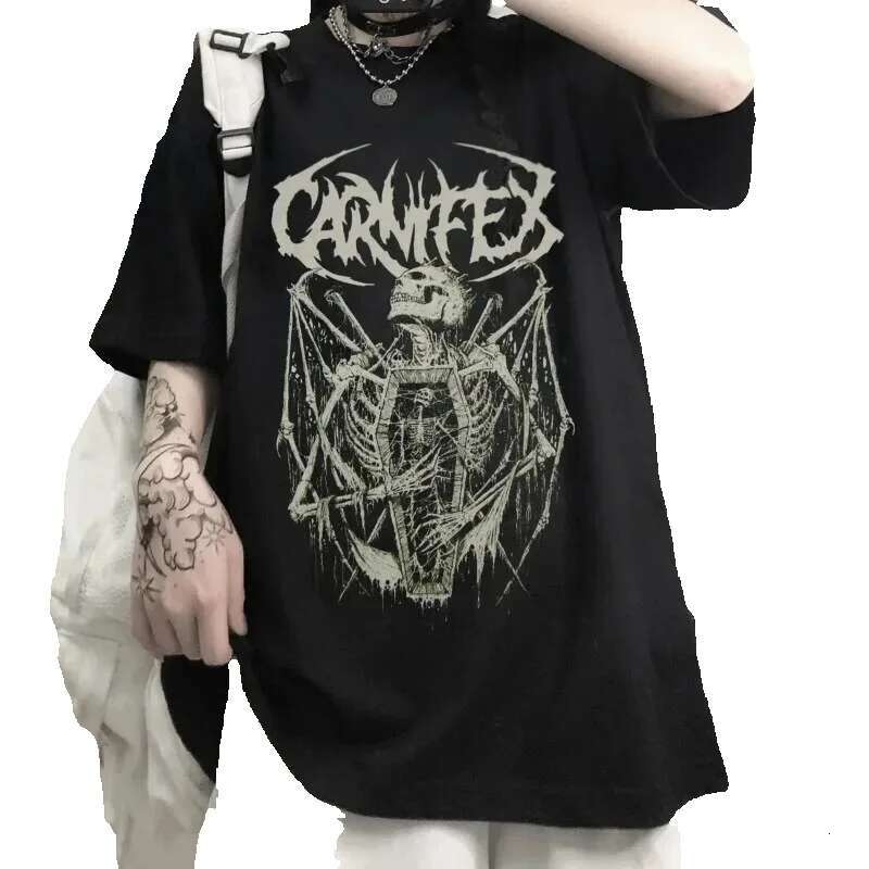 Gothic Demon Punk Print Black for Men and Women Haruku Y2K Tops Summer T-Shirt Retro Streetwear Oversized