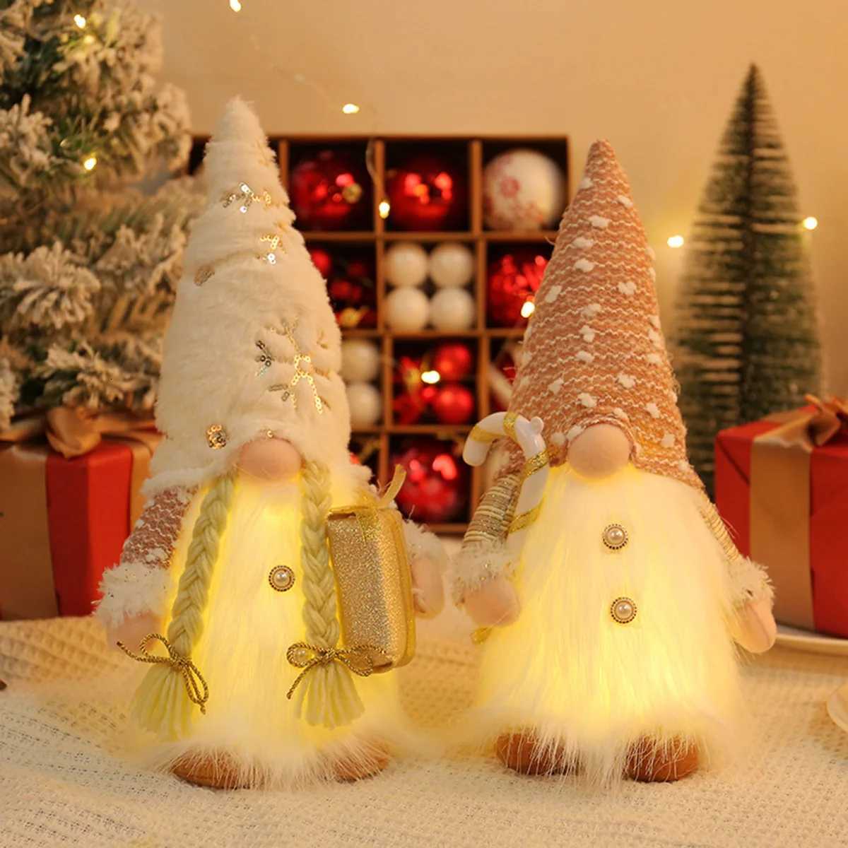 30cm Christmas Gnome Doll Elf with Led Night Light Knited Elf Dwarf Home Xmas Tree Decor New Year Childrens Gifts W251107