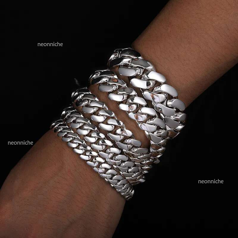 Top quality 20mm Hip Hop Miami Mosan Dia moissanite Sier Cuban Chain Real Gold High Polished Men Women Stainless Steel bangle bracelet Jewel dnlan