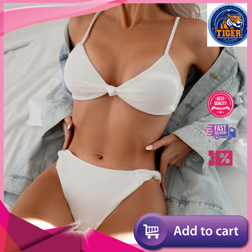 ddmytiger Pure white split body swimsuit women s three point bikini sexy pure tight fitting and slimming H