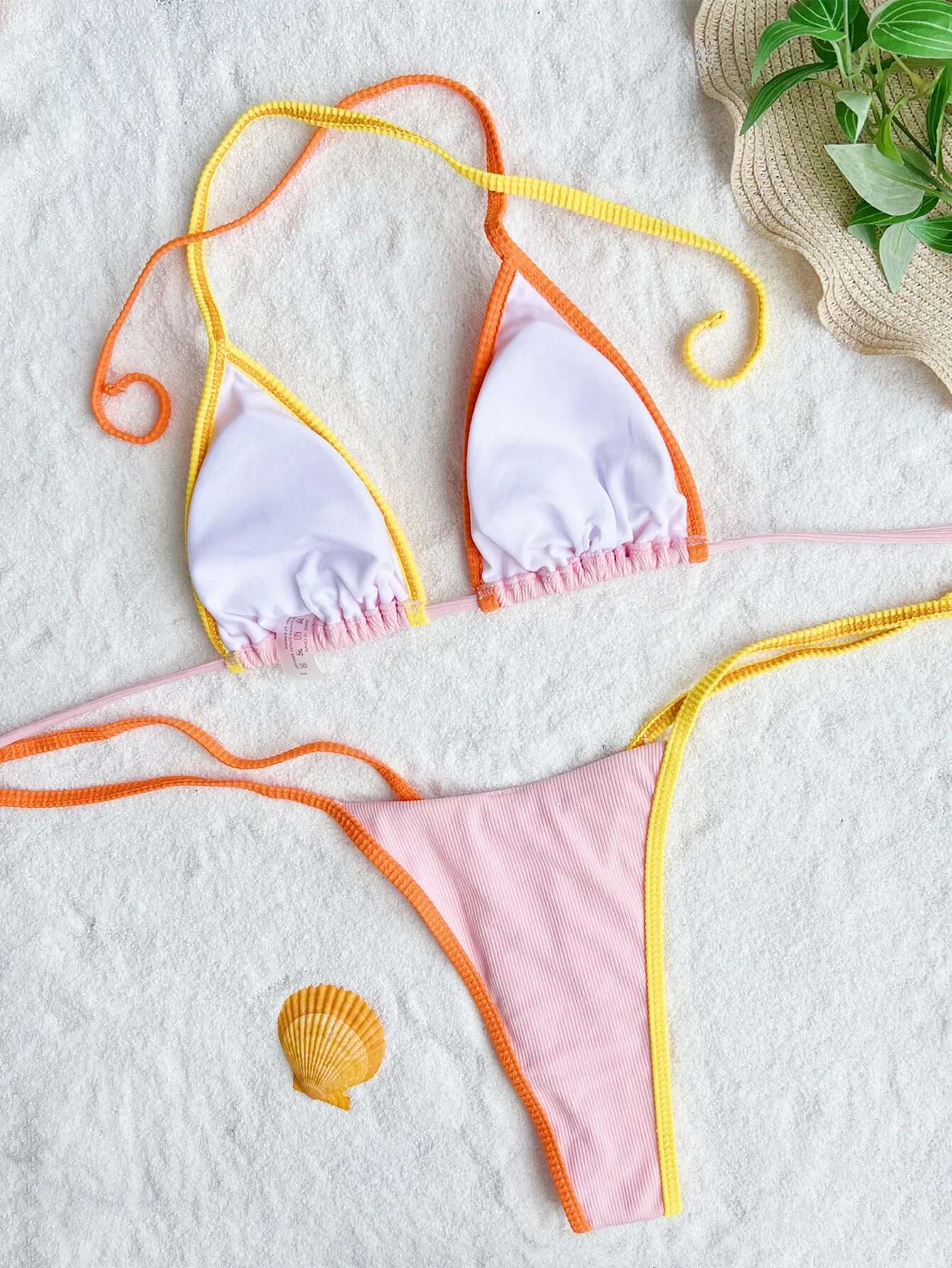 Dongdumaoyi Sexy Push Up Bikini Black Contrast Mini Swimsuit Women Beach Cut Out Patchwork Bathing Suit Tie Side Thong Swimwear