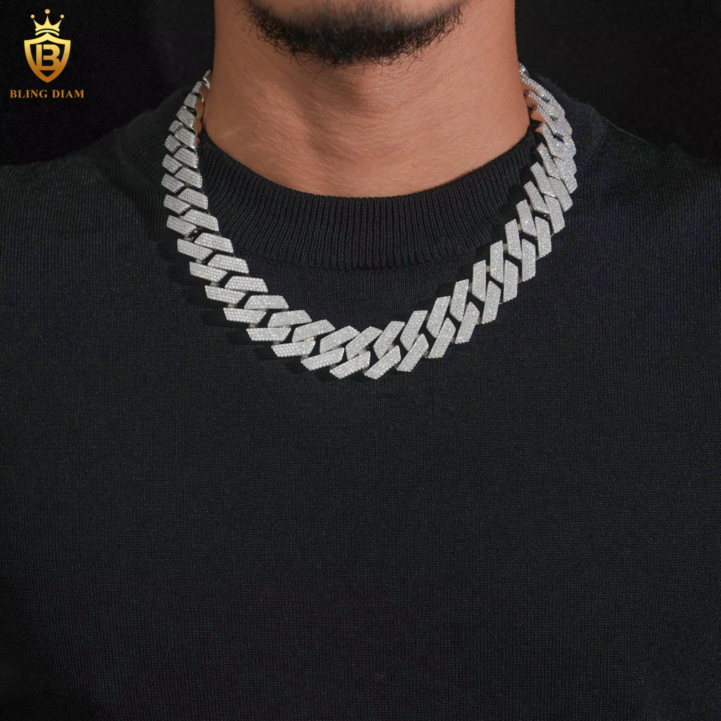 Luxury VVS Moissanite Diamond 20mm Fashion Hip Hop Fine Jewelry Iced Out GRA Certificated Necklace Miami Cuban Link Chain