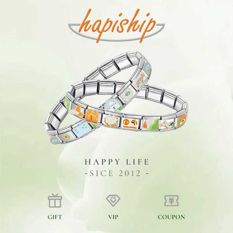 Hapiship 2024 New Elephant Sun Cross Bee Angel Camera Italian Charm Links Fit 9mm Bracelet Stainless Steel Making Jewelry DJ1188XJ251107