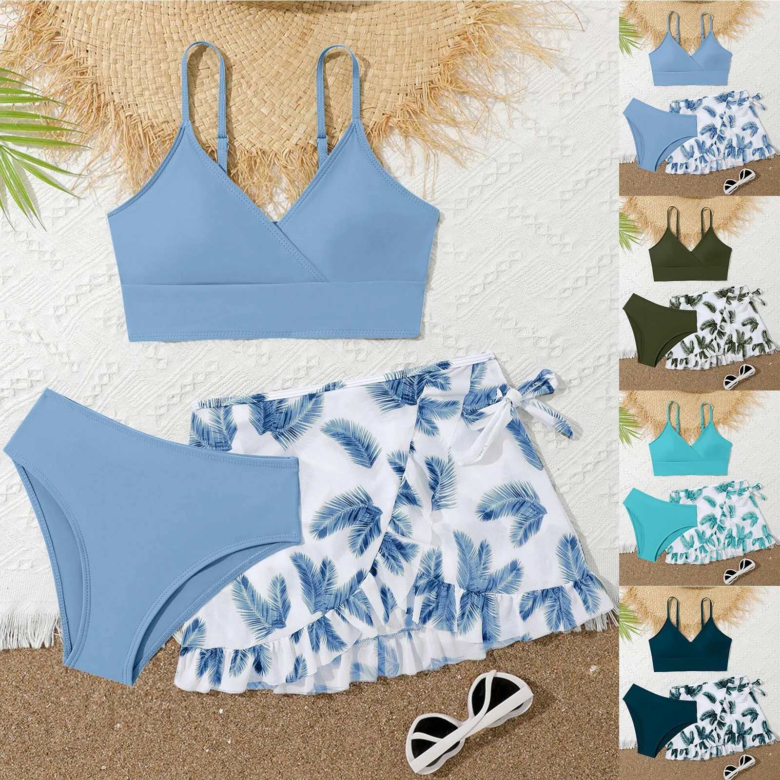 Kids Girls Swimsuit Bikini Set Bralette Girls Two-Piece Bathing Suits Volant Top Bikini Panties Beachwear Swimwear Set 250407