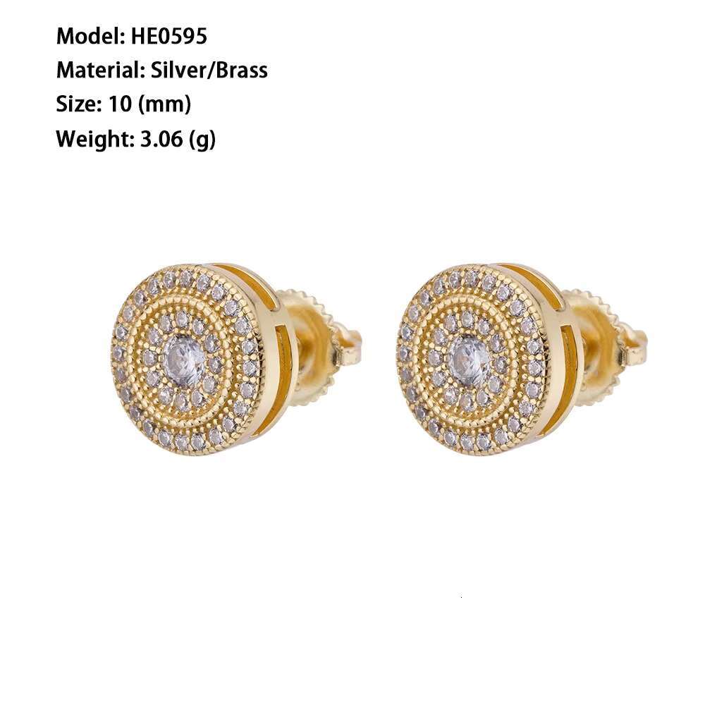 New Trend Men Hip Hop Iced Out Micro Pave Cz Cubic Zirconia Classical Round Stud Earrings