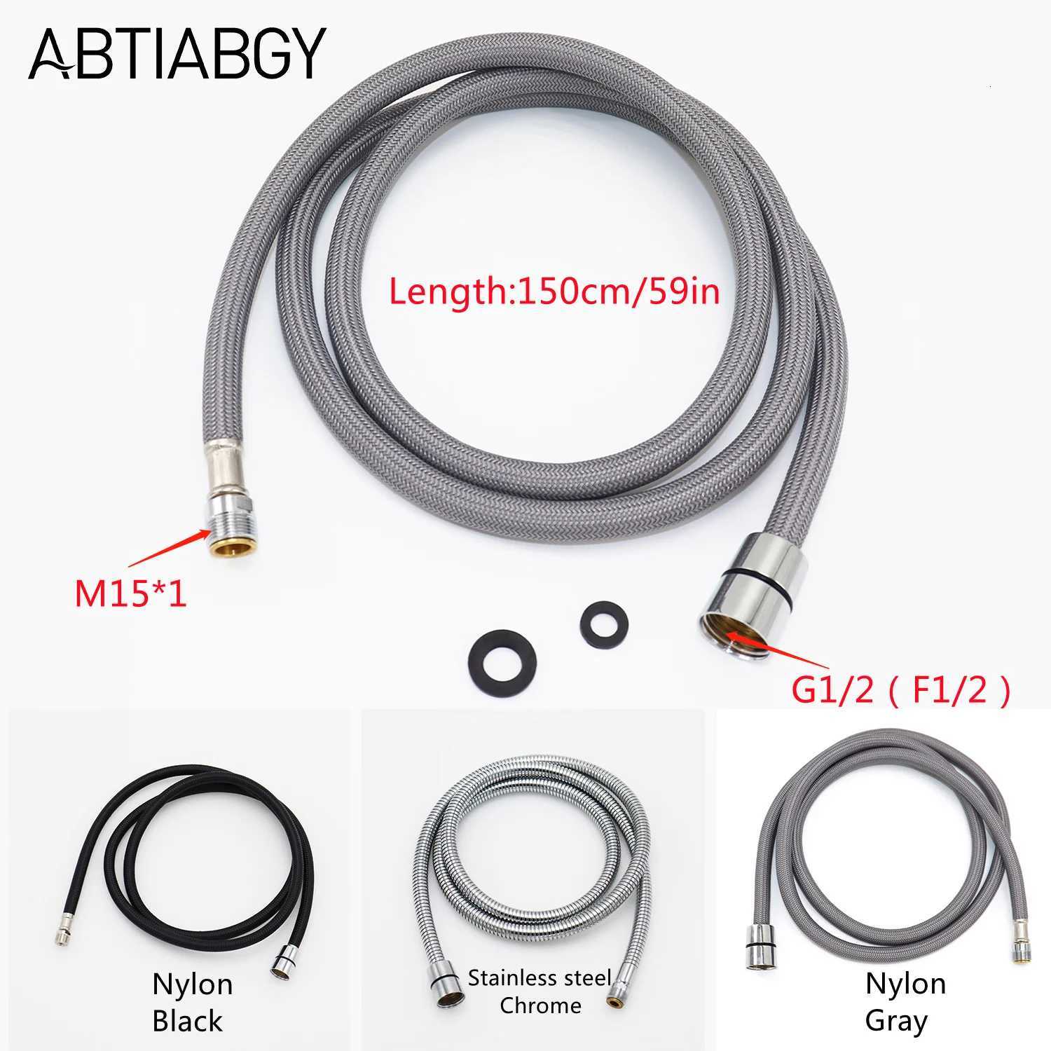 F1/2 M151 Nylon Braided ible Hose Stainless Steel Hose Kitchen Faucet Pl Out Hose Silica Gel Inner Tube Gray Black Chre Y251107