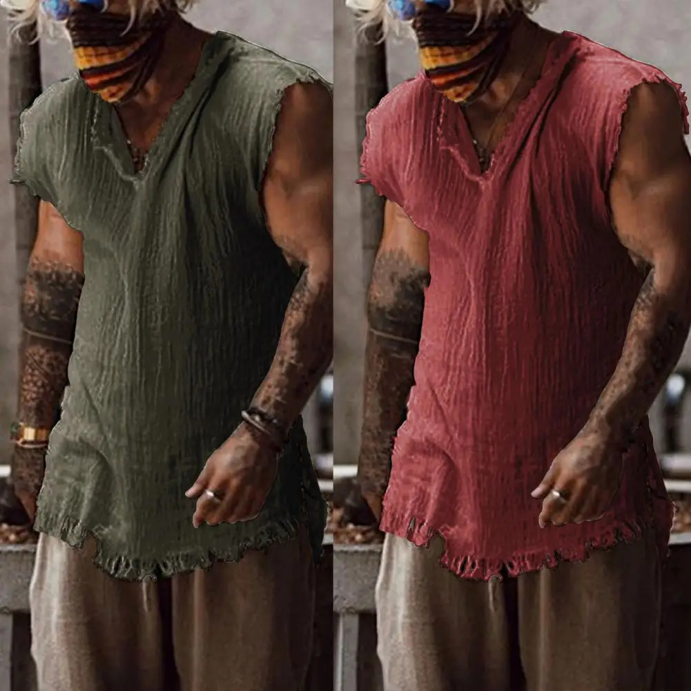 Fashion mens vest solid color simple vest breathable V-neck summer vest 250403