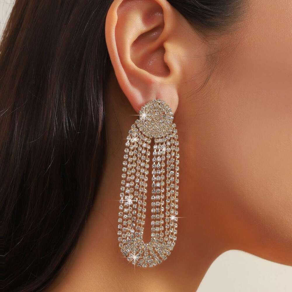 2024 light high-end super sparkg full dia fashionable and simple tassel banquet earrings