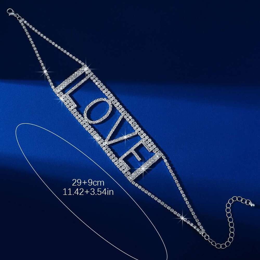 New best-selg scardorned with dia letters hot LOVE collarbone chain, exaggerated style, personalized rhie necklace