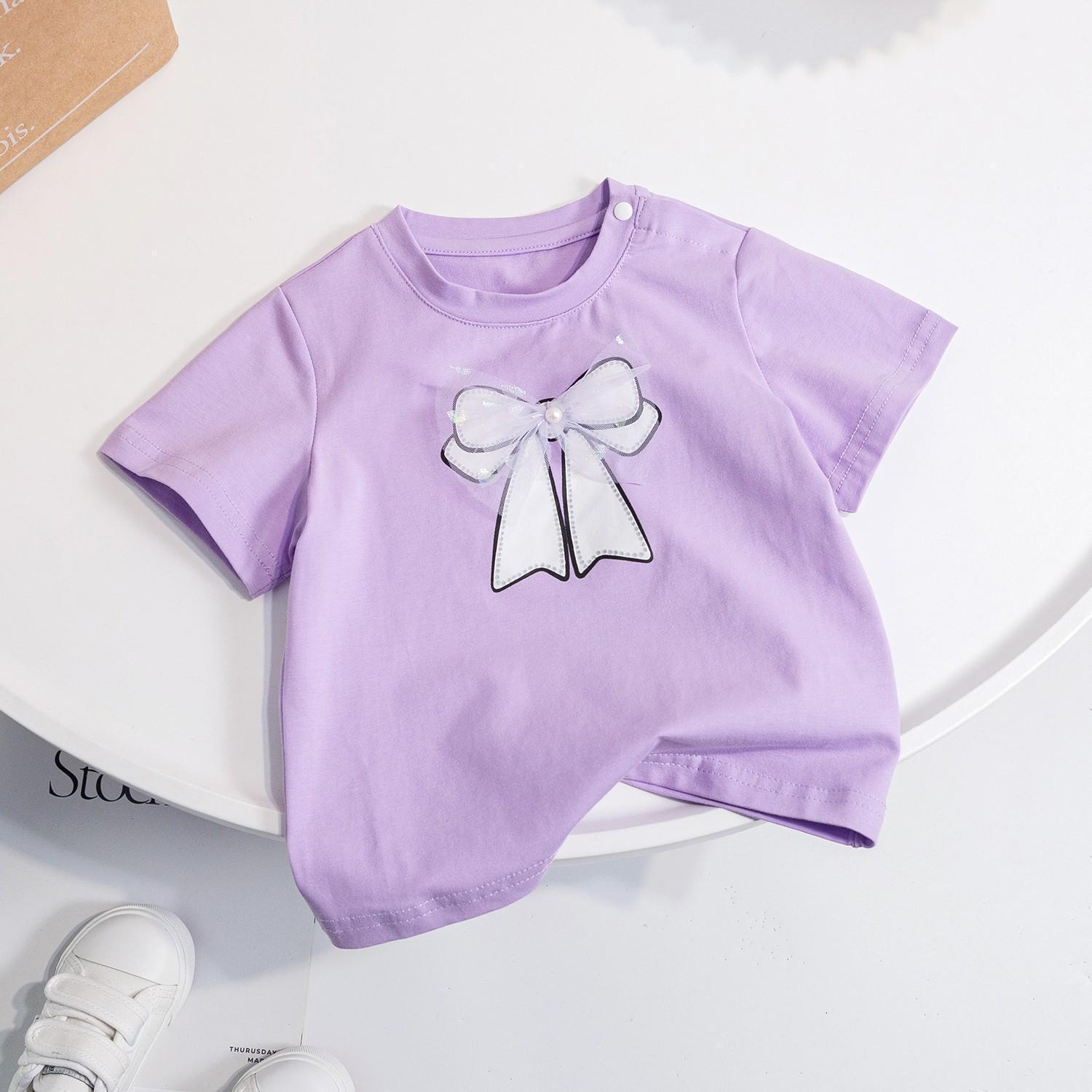 Ddmyshoesvip Buy 1 get 1 free Girls Children S Summer Short Sleeved Candy Colored Simple Mesh Bow Sweet T Shirt
