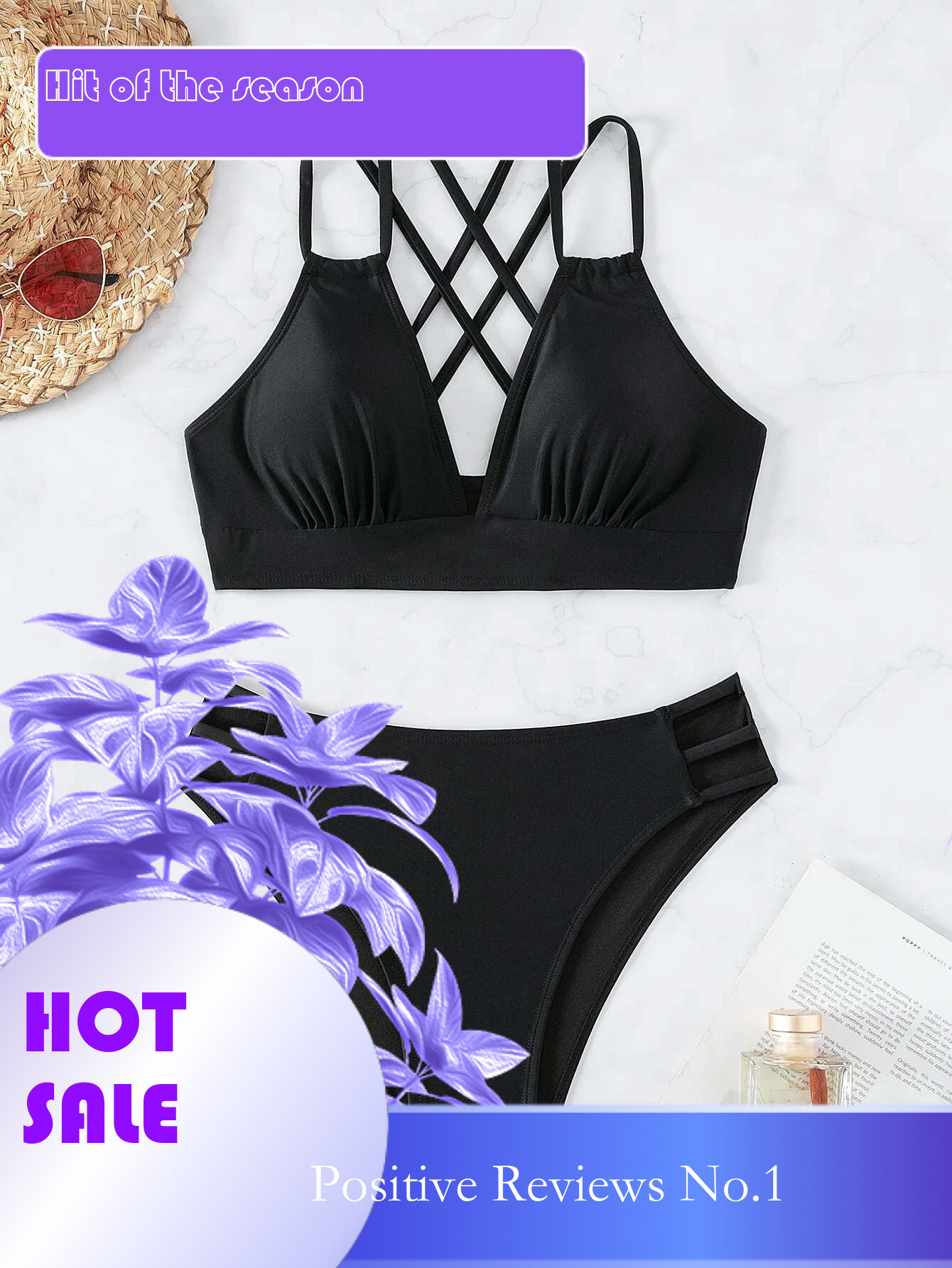 Dongdumaoyi Sexy Black Double Strap Criss Cross Backless Bikinis Sets Women Hollow Out High Waist Swimsuit Beach Bathing Suit Swimwear