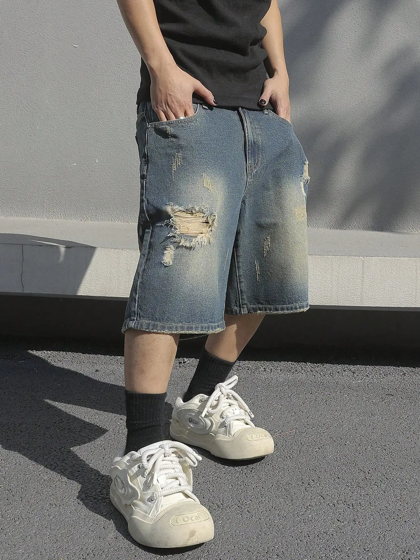 Mens Summer Baggy Stretchy Denim Shorts Jeans For Men Streetwear Ripped Knee length Comfort Cargo Casual Pants Jean 250313