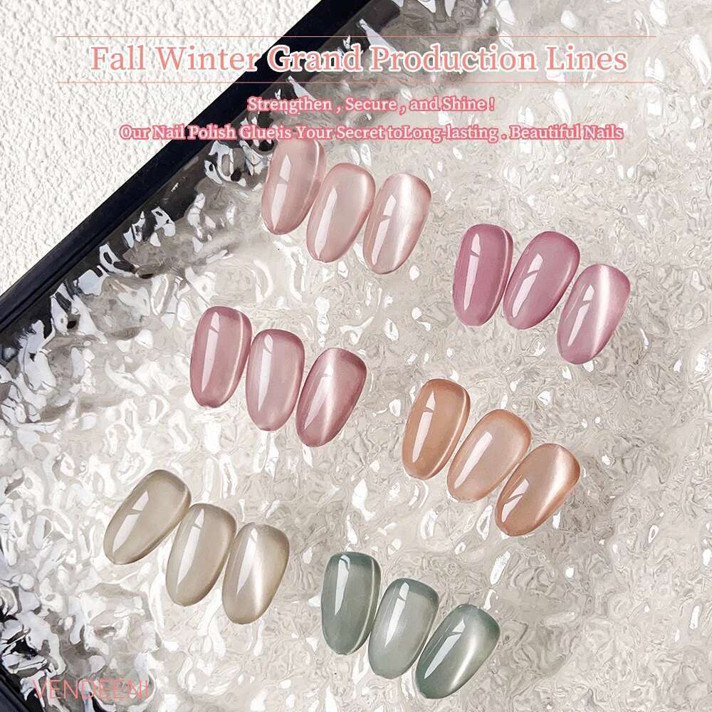 Vendeeni 6 Colors Magnetic Nail Polish Set Pink UV LED Soak Off Varnish Crystal Cat Eye Gel Lacquer With Display