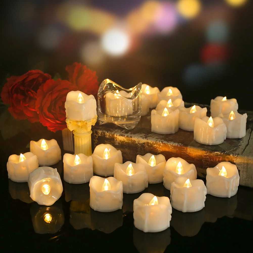 Drip Wax LED Tea Light Flameless Candles Lights with Remote or Auto Timer Realistic Bright Candles for Halloween Christmas Decor W251107