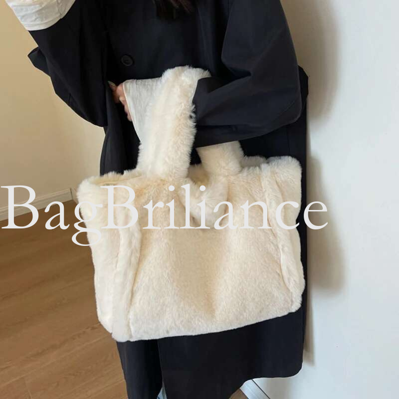 Women's Faux Fur Shoulder Autumn Winter Plush Tote Puffer Handbag Casual Fuzzy Large Capacity Shopping Bag 2025 New