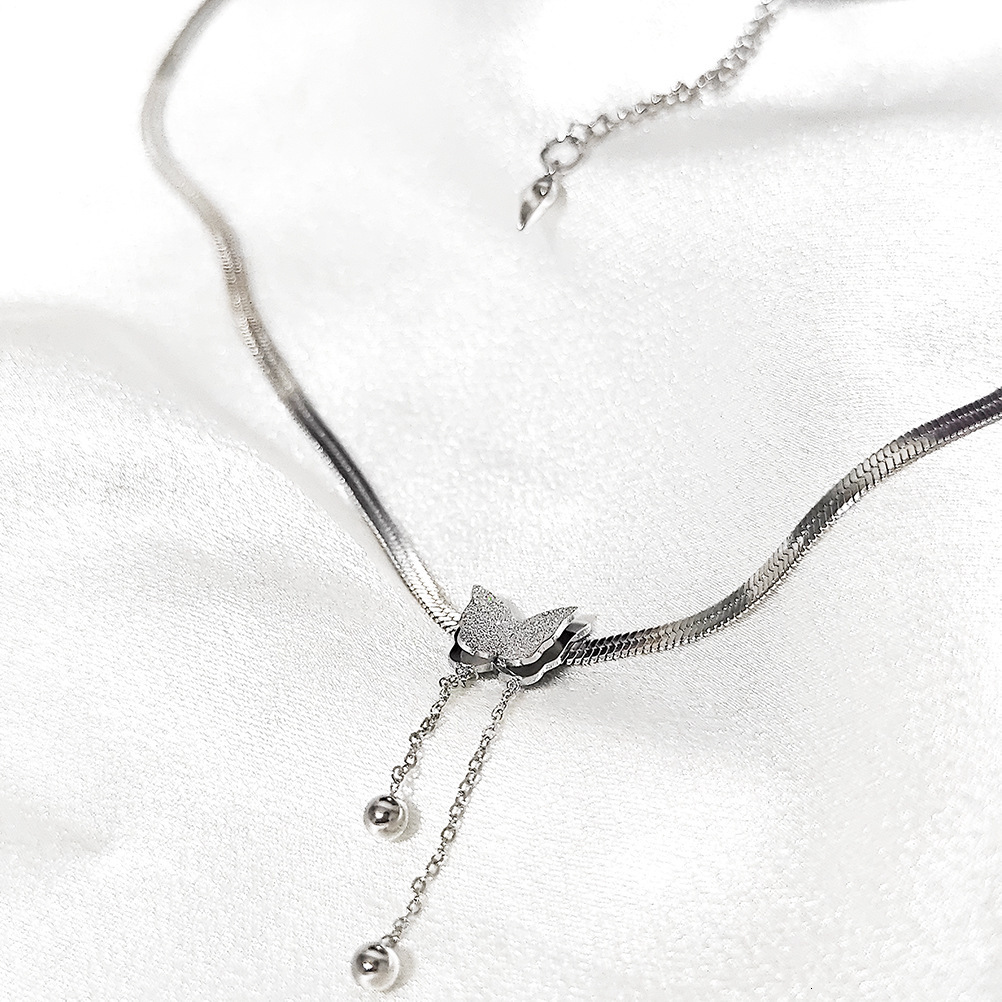 Stainless steel new niche minimalist butterfly pendant snake bone chain light versatile necklace
