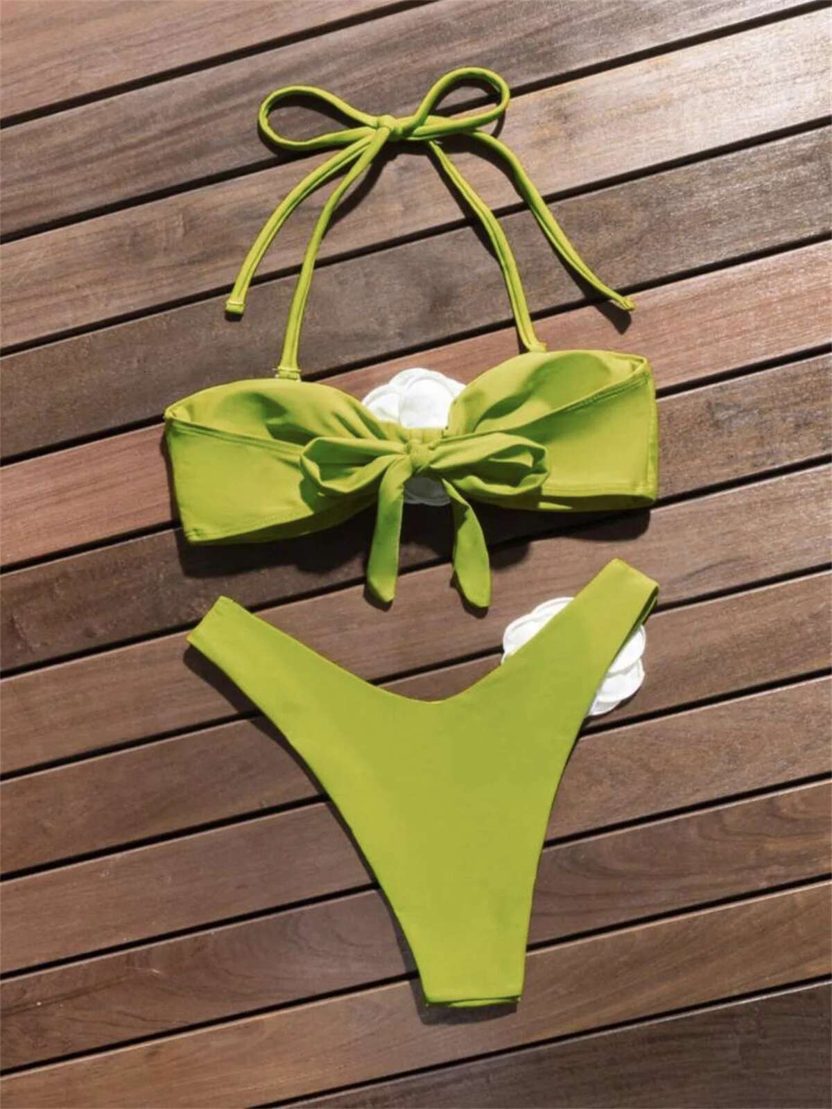 Dongdumaoyi D Flowers Bandeau Bikini Women Sexy Green Contrast Push Up Micro Swimsuit Bathers Bathing Suit Thong Swimwear Beachwear