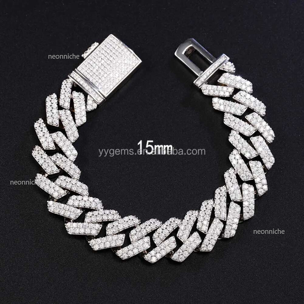 Designer Miami Dia Chain Necklace 15mm 2rows Hip hop Jewelry k Chains VVS Moissanite White Gold Sterg Sier Cuban Bracelets dnlan