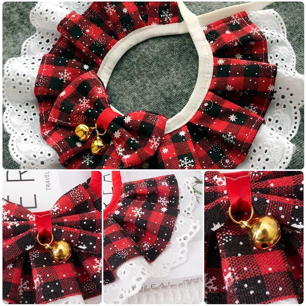 Christmas pet bow bib collar scarf plain weave bow lace Saliva towel with bell pendant suitable for dog and cat collars necklace beauty accessories M2