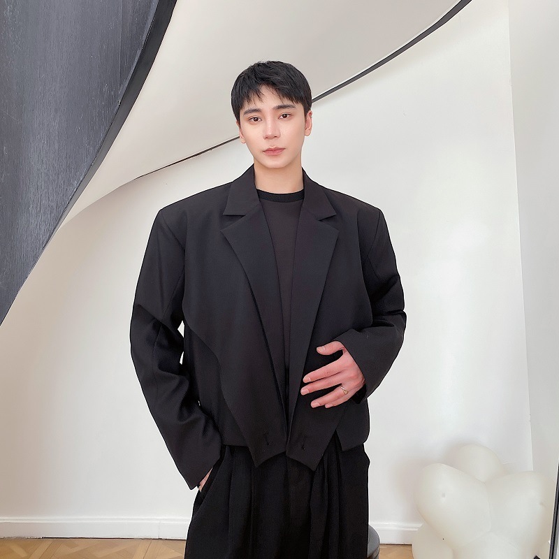 Fashion Well Fitting Tops Men Deconstruct Metal Buckle Suit Coat Casual Streetwear Cropped Long Sleeved Blazers 2025 250619