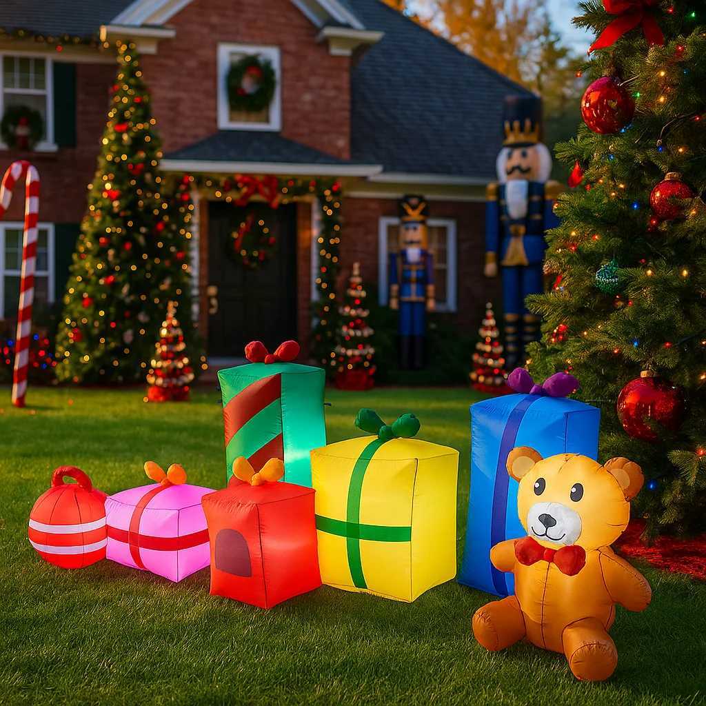 105FT Outdoor Holiday Decoration Santa Claus Gift Teddy Bear Inflatable Christmas Decor Xmas Yard Ornaments Lights Home Decor W251107
