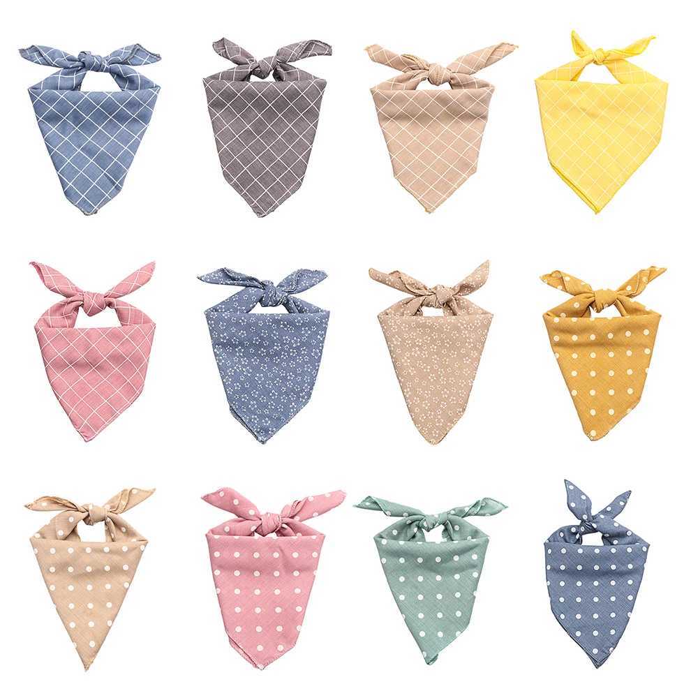 High Quality Pet Bandanas Plaid Dots style cotton dog Bandanas Scarf Bowties collar Pet square bib for puppies kittens and dogs necks T250407