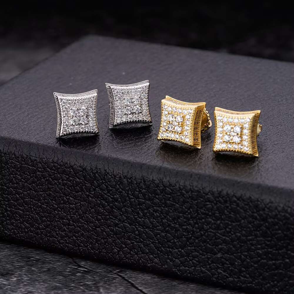Hip Hop Fine Jewelry Large Gold Finished square Diamond Zircon Crystal Stud Earrings for Men