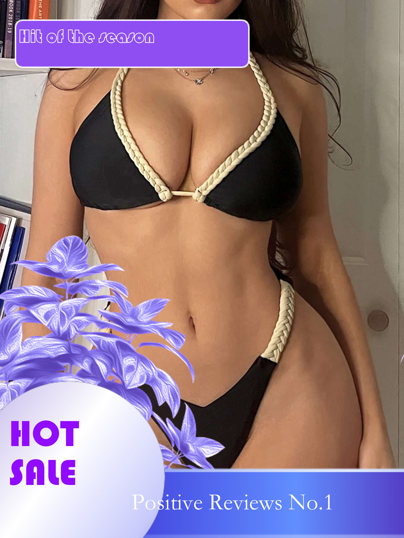 Dongdumaoyi Sexy Black Patchwork Bikini Set Women Braiding Rope Strap Push Up Bra Thong Swimwear Summer Bathing Suit Holiday Swimsuit