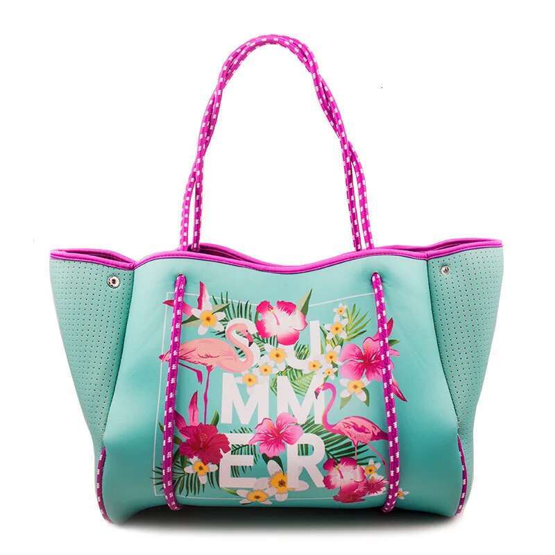 Diving Cloth Beach Bags Printed Flamingo Handbag Outdoor Picnic Women's Large Capacity Shoulder Tote Bag Neoprene