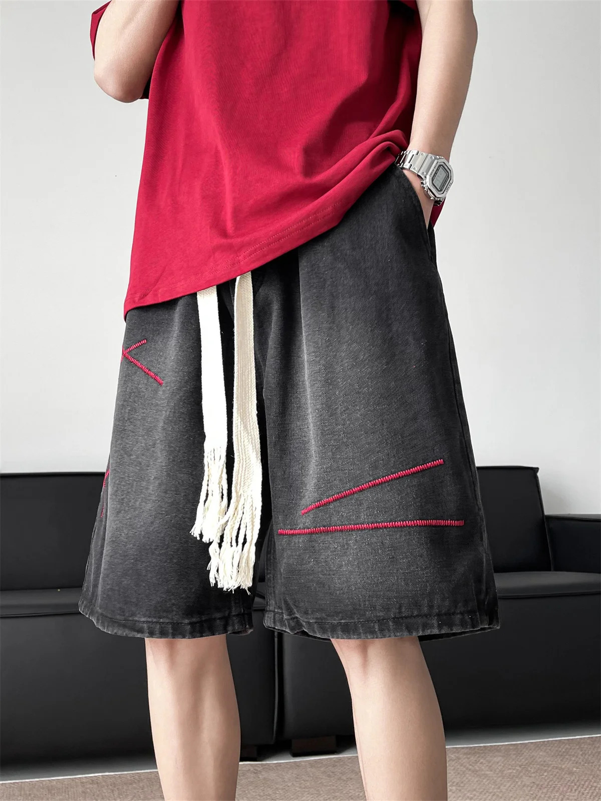 Baggy Jeans Shorts for Men Casual Loose Fit Knee Length Wide Leg Denim Vintage Hip Hop Skateboard Male Streetwear A246 250313
