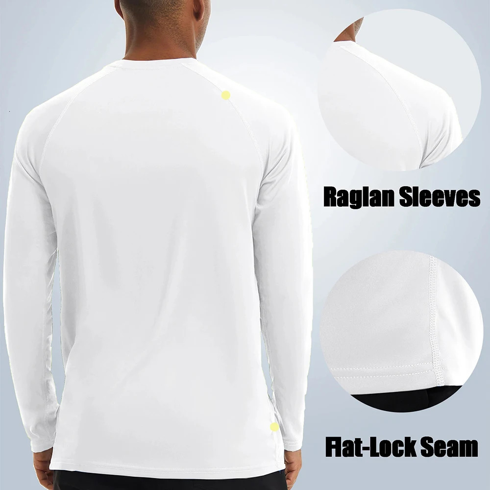 UPF50 Mens Sunscreen UV Protection T-shirt Solid Color Long-sleeved Round Neck Outdoor Hiking Fishing Quick-drying Tops 250407
