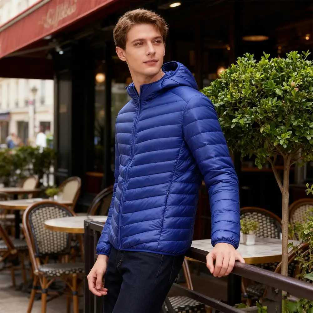 Men Coat Mens Hooded Down Coat for Winter with Zipper Closure Lightweight Warm Outerwear for Cold Weather Windproof JacketT251107