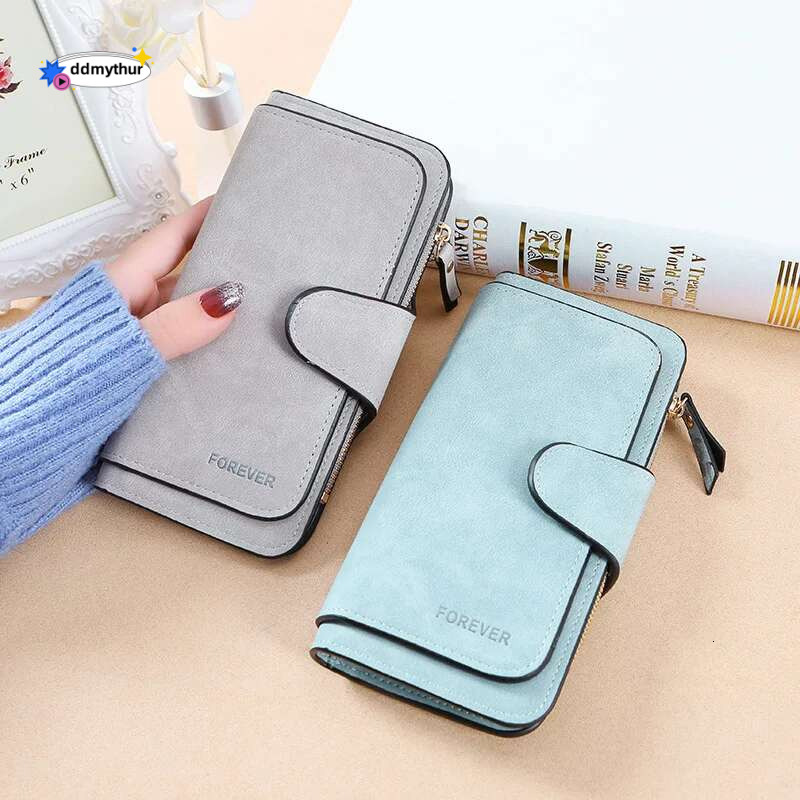 New buckle Korean version wallet three fold fashion bag multi-card women's purse frosted two-tone fabric ddmythur