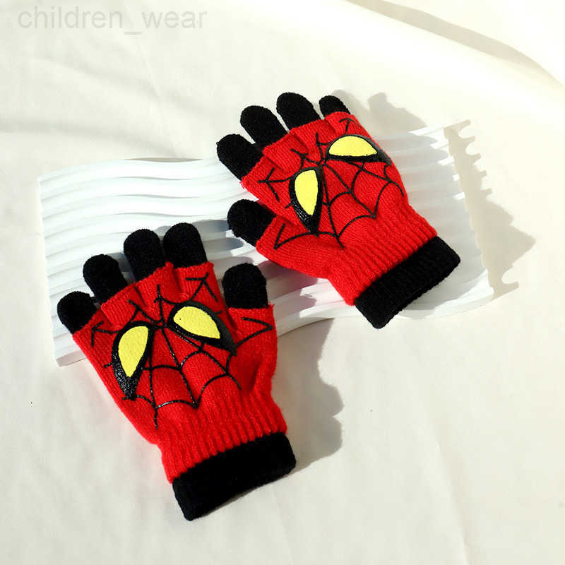 Disney Childrens Gloves Cartoon Marvel Spider-Man Warm Hand Protection Gloves for 6-12 Year Olds Baby Elementary School Students Half-Finger Gloves H2