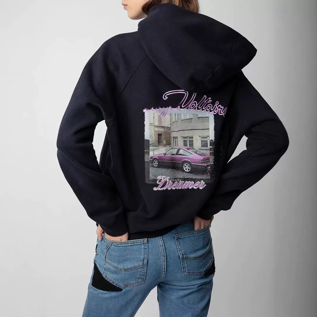 New Hot Diamond Sweatshirts Sleeve Printed Flower Grey Round Neck Women Fleece Hoodie Pullover Jumpers