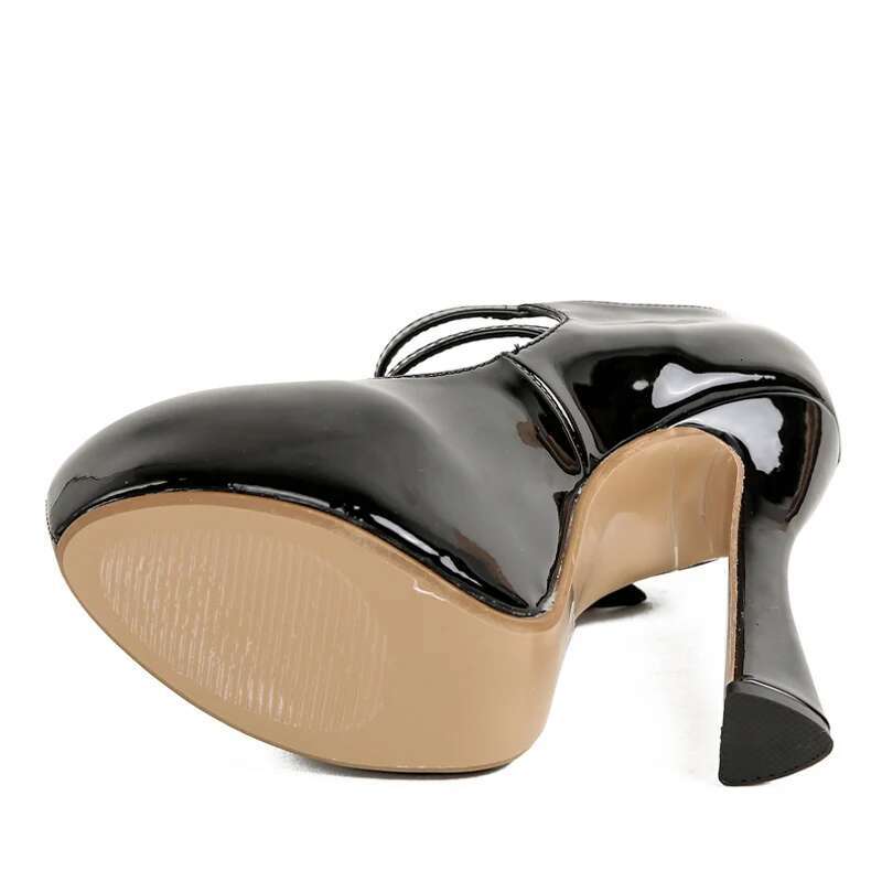 Liyke Fashion Chic Double Buckle Strap Women Platform Pumps Sexy Black Round Toe 13Cm Super High Heels Party Club Stripper Shoes