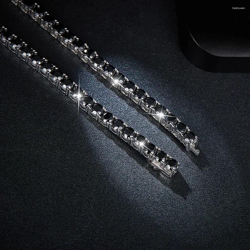 OACOCA Pendants Real 4mm 5mm Black Full Moissanite Tennis Necklace For Women And Men S925 Sterling Silver Neck Chain Plate 18K Gold Fine Jewelry
