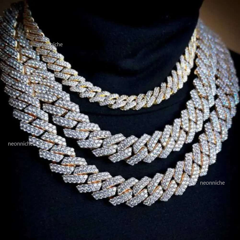 d Out Bg AAA Rhies Prong k Mens Necklace 2 Row Crystal Cu Cuban Chain Hip Hop Jewelry 14/20MMXJ250219