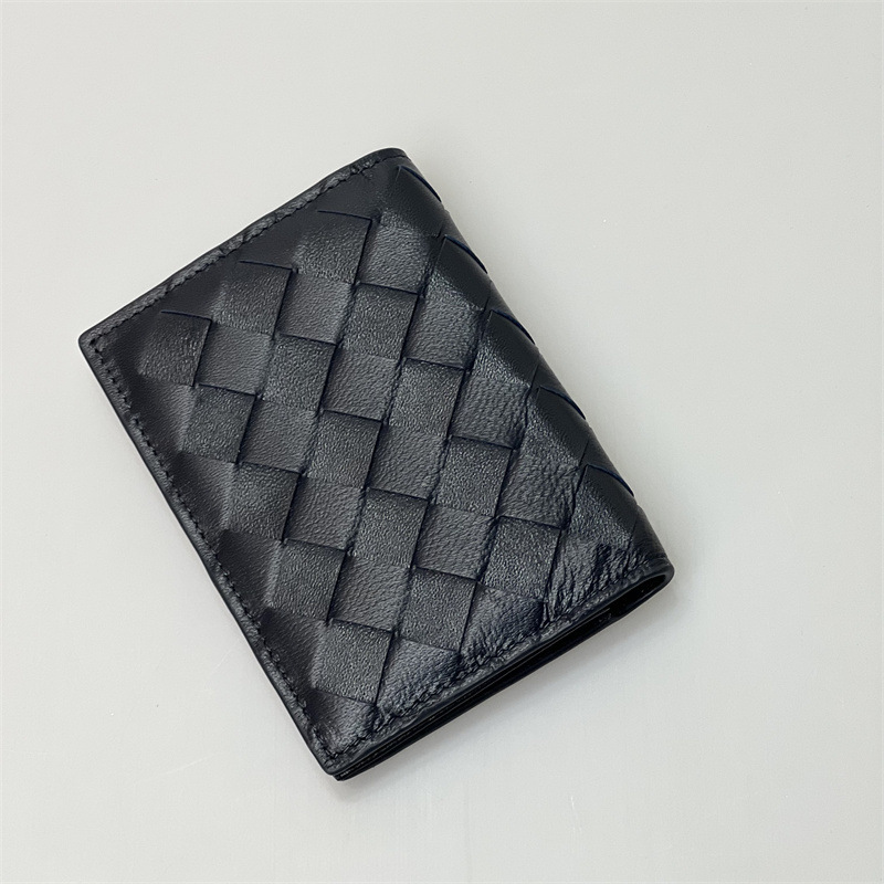 2025 Hand-woven genuine leather wallet foldable coin purse card holder rhombus-patterned sheepskin business fashion card holder and card sleeve