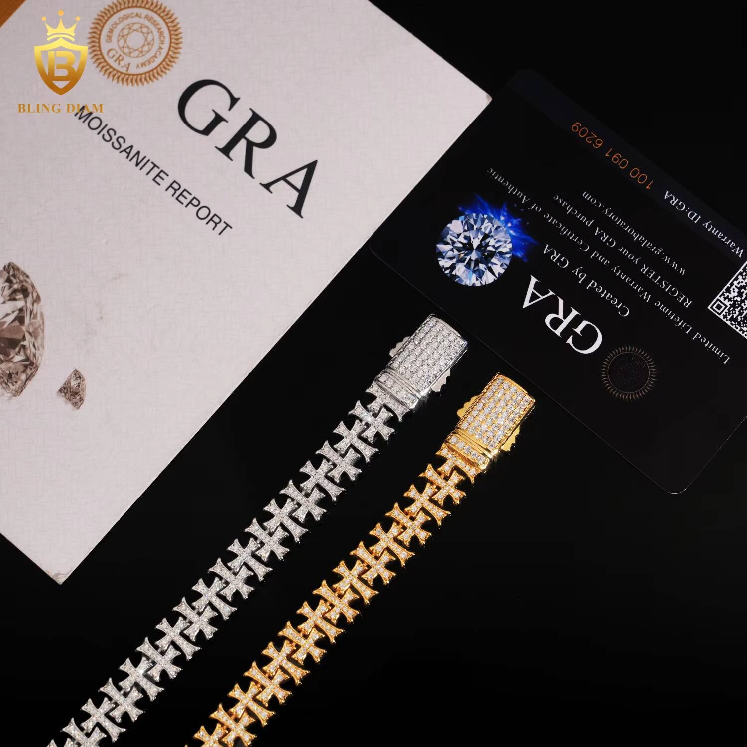 10mm Iced Out Miami Cuban Link Chains Cross Bracelet Hip Hop Rapper 925 Sterling Silver Vvs Real Moissanite Gra Certificate