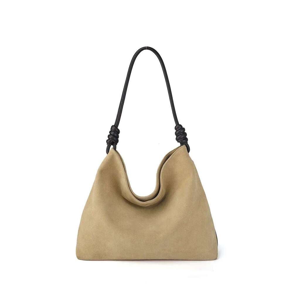2025 All-Match Chamois Matte Suede Cowhide Leather Tote Large Capacity Designer Maillard Dressing Coffee Winter Ladies Handbag