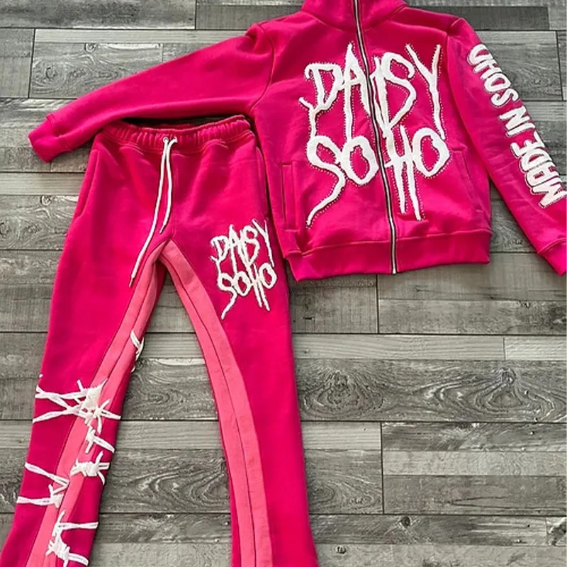 Y2K hiphop European and American trend loose rope sweater letter printing splicing casual high street 250403