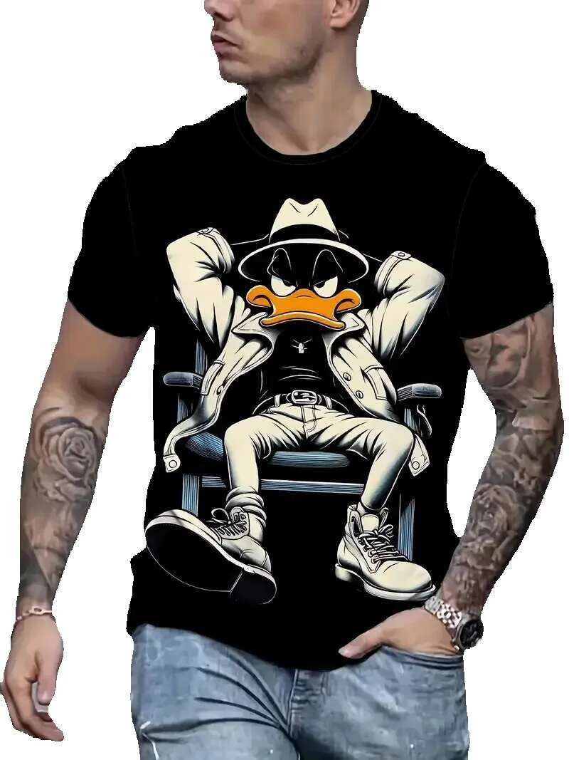 Men's short sleeved T-shirt, humorous and casual, cartoon duck print, fashionable sweater, oversized jacket, summer