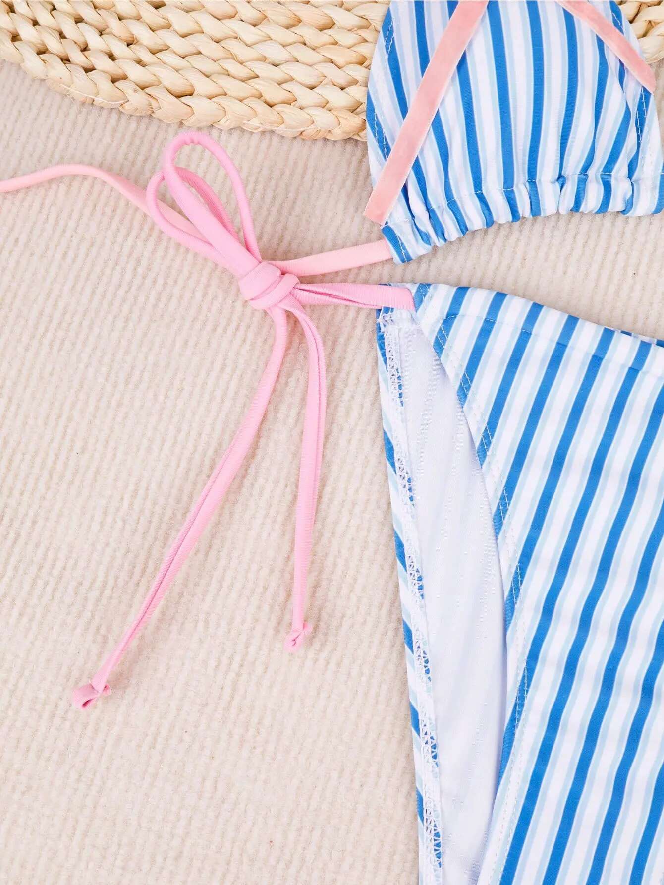 Dongdumaoyi Sexy Striped Bikini Women Pink Tie Bow Push Up Micro Swimsuit Brazilian Beach Bathing Suit Mini Swimwear Traje De Ba O
