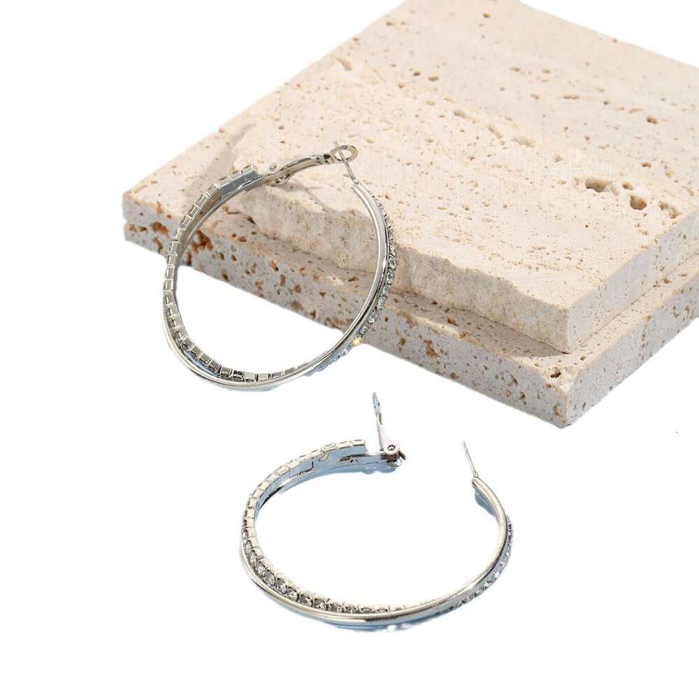 Minimally designed double-layer geometric circle studded earrings, hip-hop trend full dia earrings