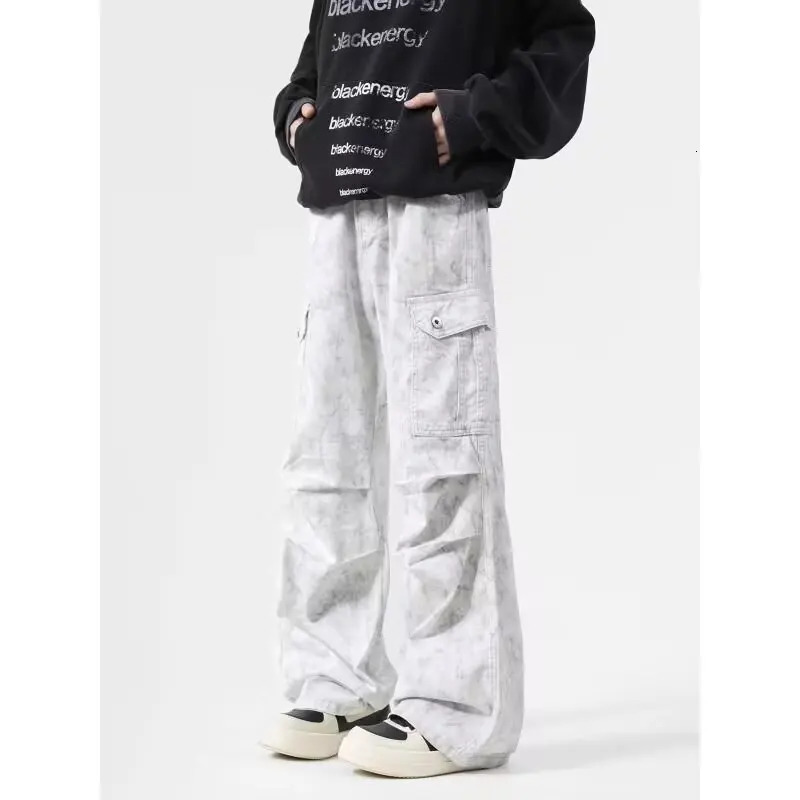 Tiy Dye Baggy Pockets Stacked denim pants Low end denim pants Mens casual streetwear 2000s clothing jeans 250402