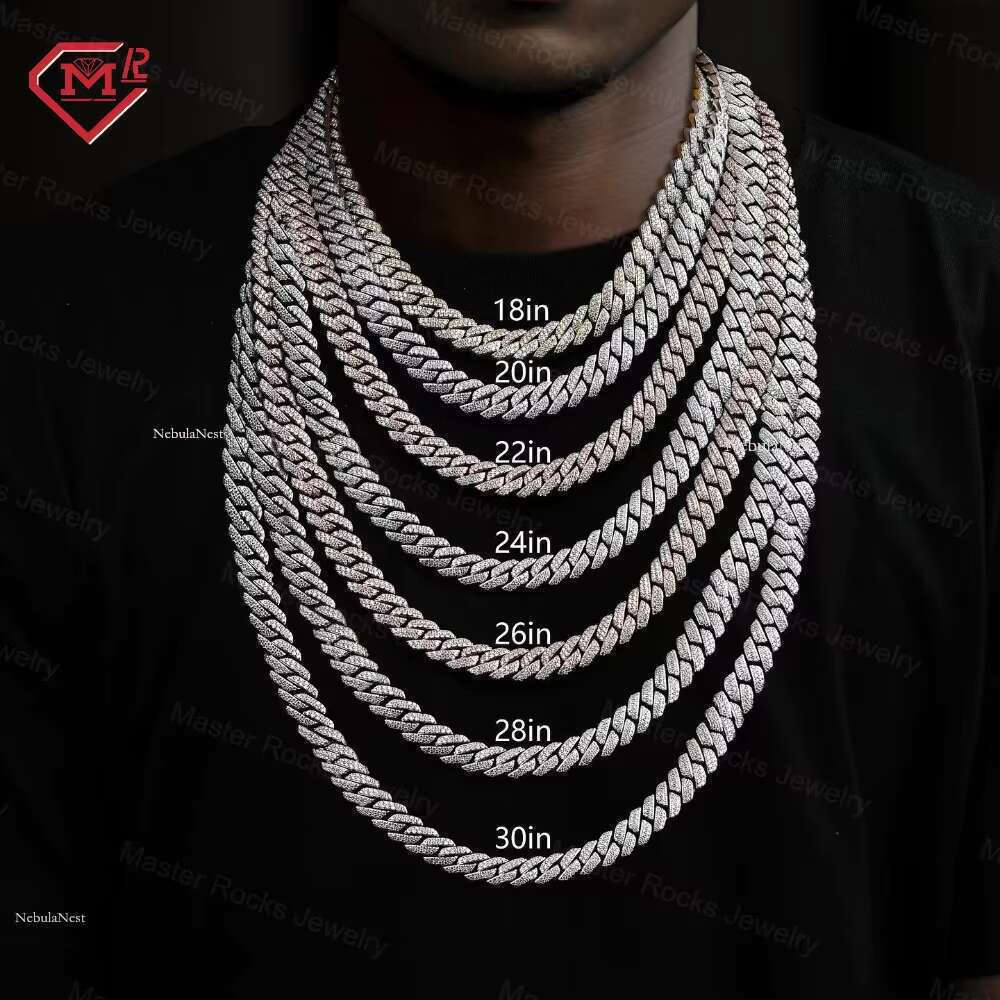 Hip Hop k Sterg Sier 10mm12mm Necklace Men Moissanite Cuban Chain