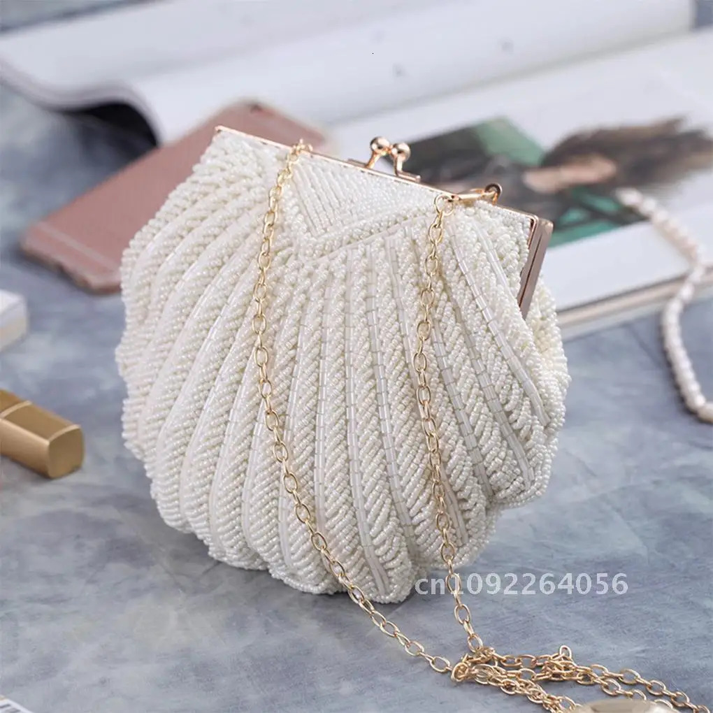 Womens Shell Pearl Water Diamond Elegant Clutch Bag Wallet Bridal Clutch Dress Banquet Handbag Dinner Bag 250402