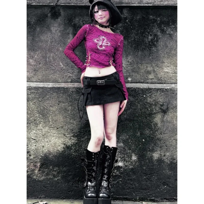Sexy girl slim suitable for iron diamond cross highquality long sleeved Tshirt women Harajuku casual Gothic top 250407