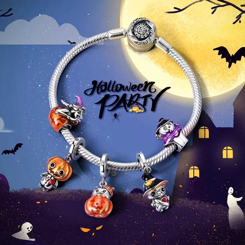 Funny Halloween Charms 925 Sterling Silver Pumpkin Witch Magic Hat Pendant Bead Fit Original Bracelet Necklace DIY JewelryXJ251107